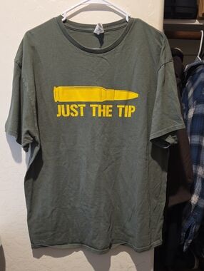 Delta Olive Green Short-Sleeve Tee with Yellow Bullet Graphic